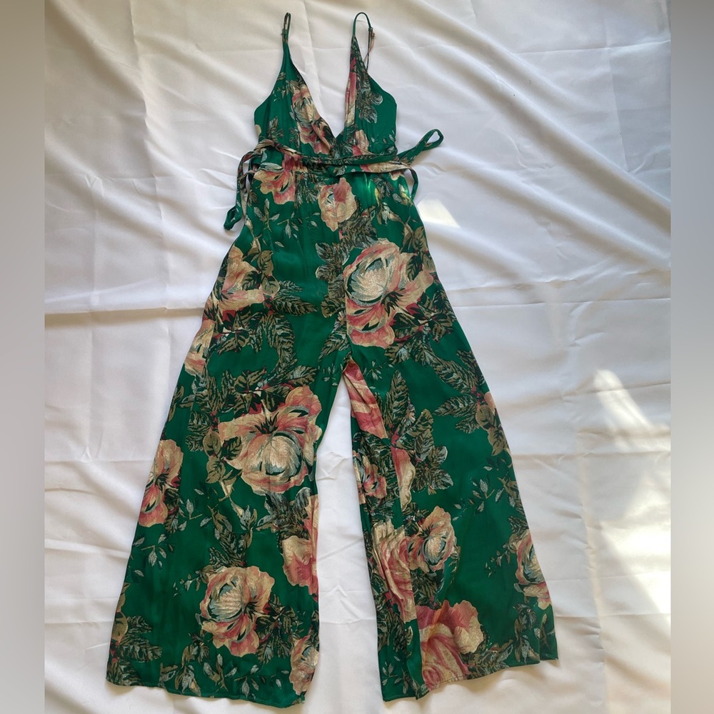 Free people Green and pink floral jumpsuit, size 6